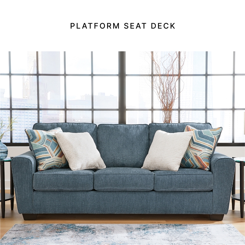 Bowery Hill Living Room Set of Blue Sofa & Loveseat in Polyester Upholstery