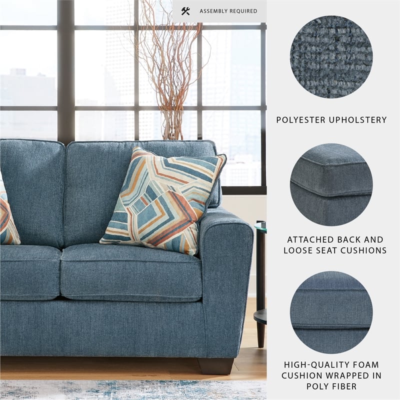Bowery Hill Living Room Set of Blue Sofa & Loveseat in Polyester Upholstery