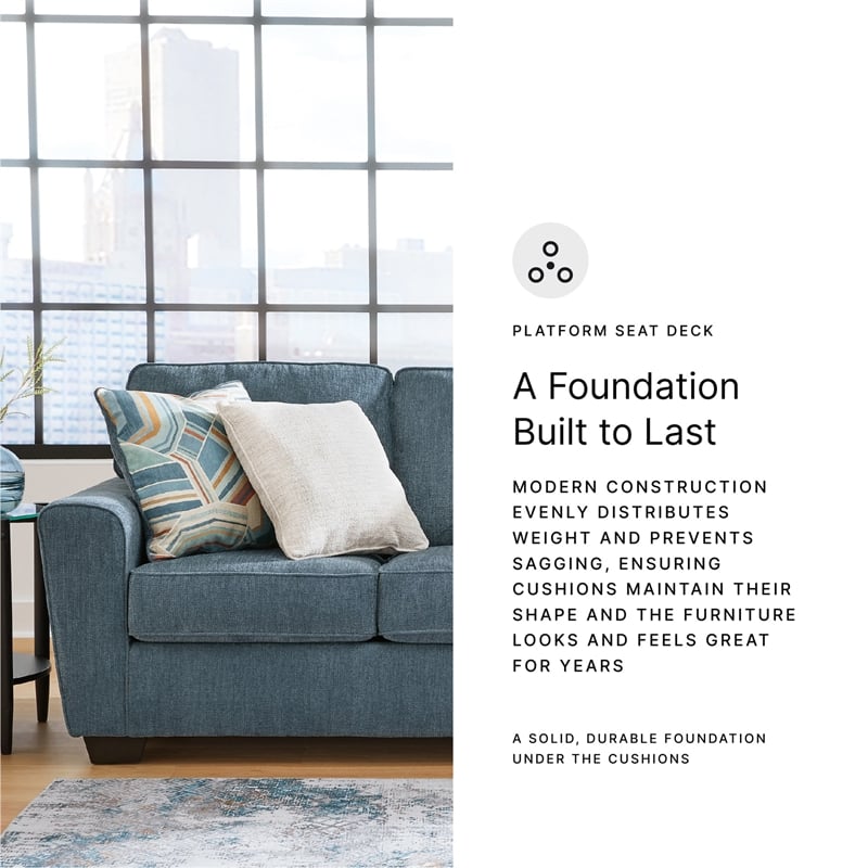 Bowery Hill Living Room Set of Blue Sofa & Loveseat in Polyester Upholstery