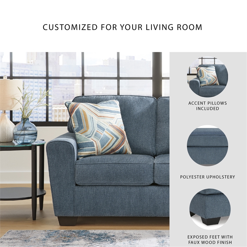 Bowery Hill Living Room Set of Blue Sofa & Loveseat in Polyester Upholstery