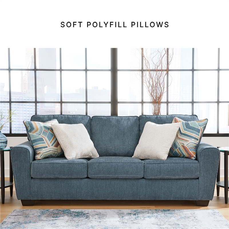 Bowery Hill Living Room Set of Blue Sofa & Loveseat in Polyester Upholstery