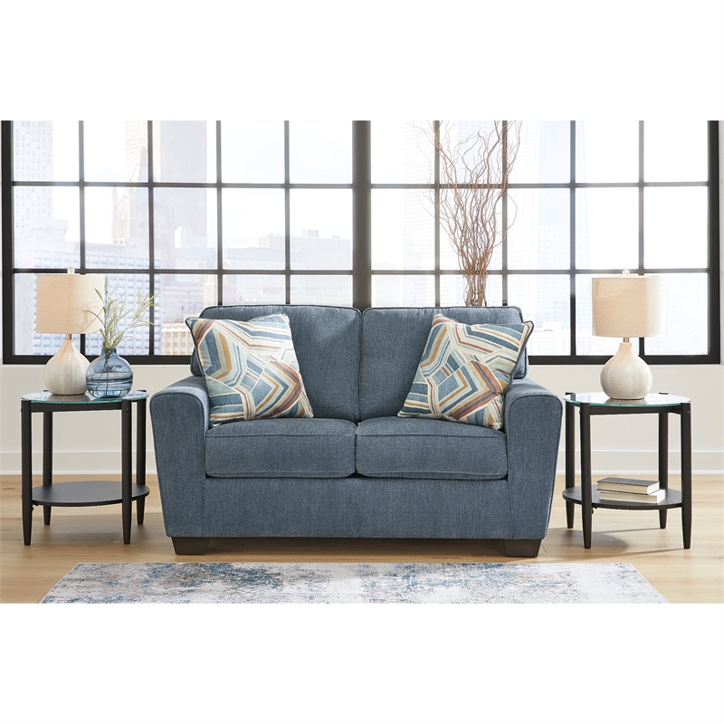 Bowery Hill Living Room Set of Blue Sofa & Loveseat in Polyester Upholstery