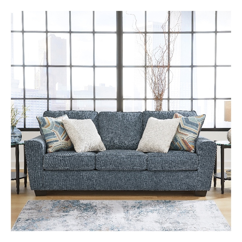 Bowery Hill Living Room Set of Blue Sofa & Loveseat in Polyester Upholstery