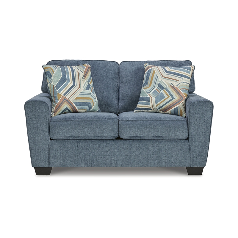 Bowery Hill Living Room Set of Blue Sofa & Loveseat in Polyester Upholstery