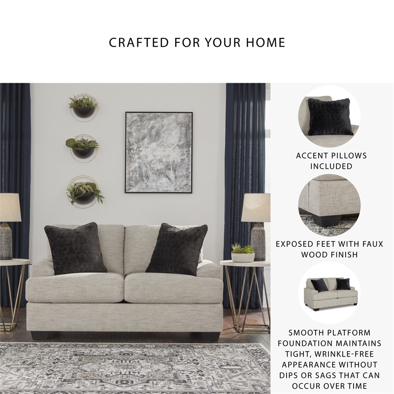 Bowery Hill Pebble Loveseat & Sofa Set in Neutral Polyester Upholstery