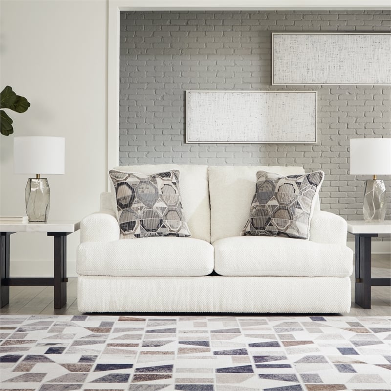 Bowery Hill Living Room Set of Sofa & Loveseat in Neutral Polyester Upholstery