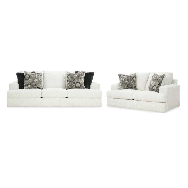 Bowery Hill Living Room Set of Sofa & Loveseat in Neutral Polyester Upholstery