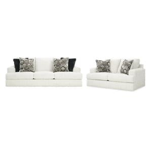 Bowery Hill Living Room Set of Sofa & Loveseat in Neutral Polyester Upholstery