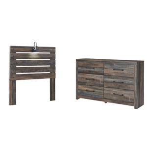 Bowery Hill Rustic-Industrial Full Headboard & 6-Drawer Dresser Set