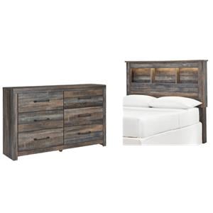 Bowery Hill Full Bookcase LED Headboard & 6-Drawer Dresser Set