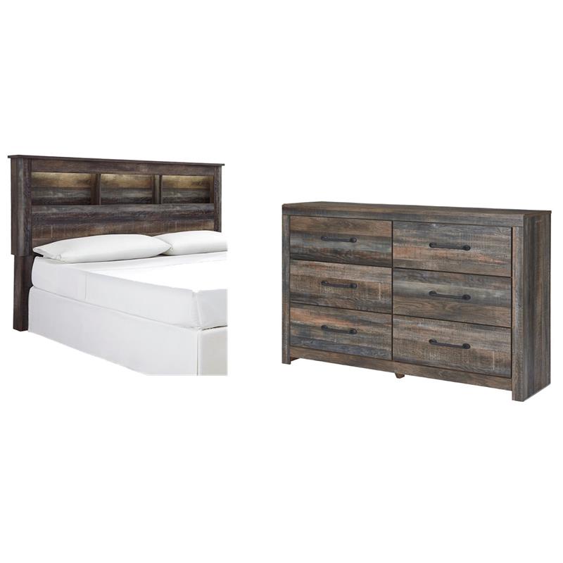 Bowery Hill Set of 6-Drawer Dresser & King/California King Bookcase Headboard