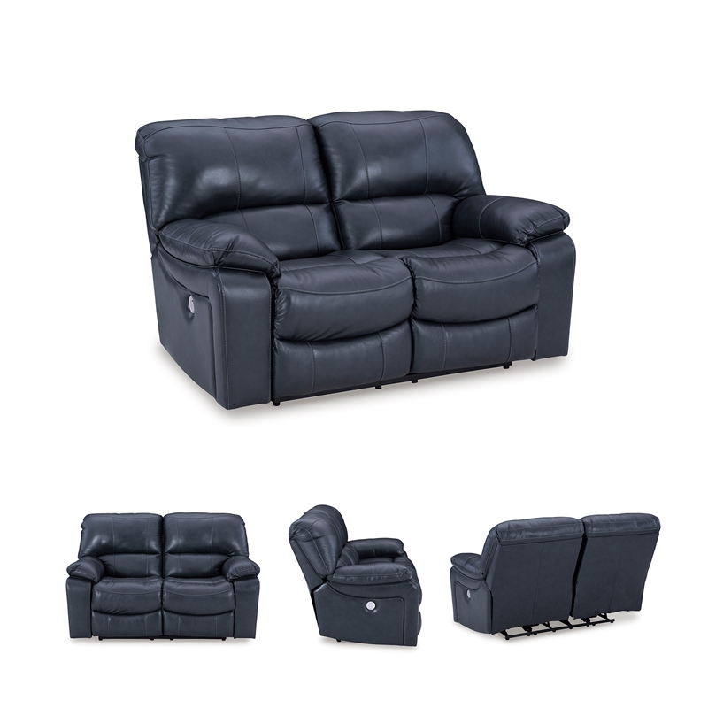 Bowery Hill Ocean Faux Leather Power Reclining Sofa & Loveseat Set