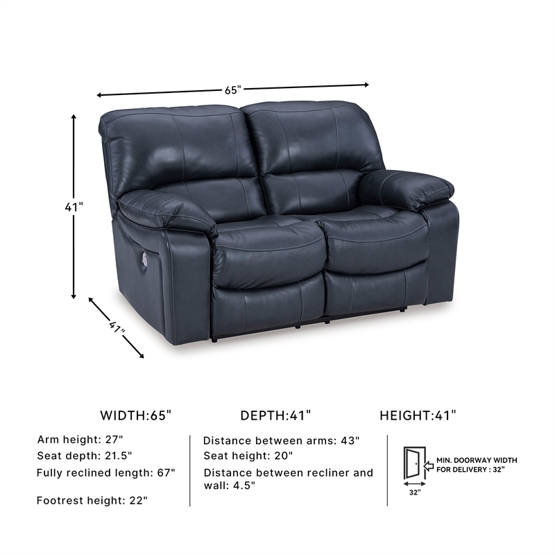 Bowery Hill Ocean Faux Leather Power Reclining Sofa & Loveseat Set