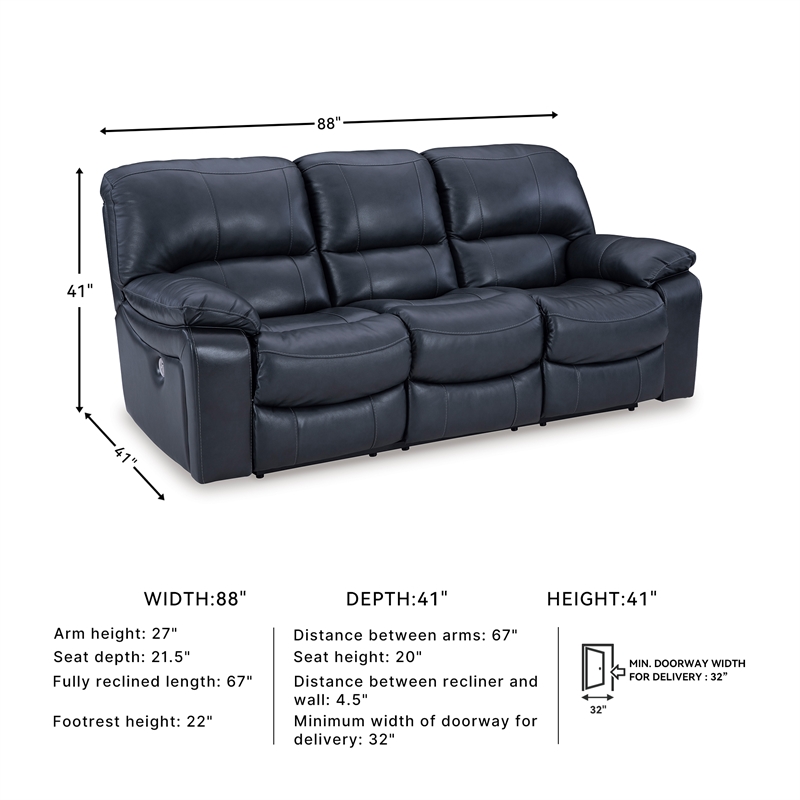 Bowery Hill Ocean Faux Leather Power Reclining Sofa & Loveseat Set