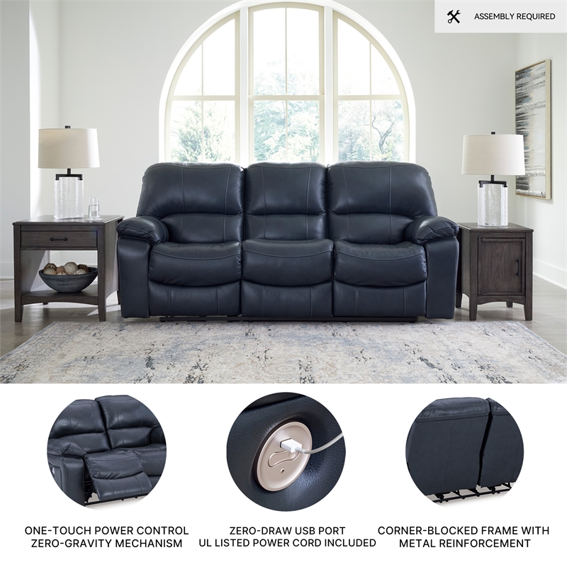 Bowery Hill Ocean Faux Leather Power Reclining Sofa & Loveseat Set