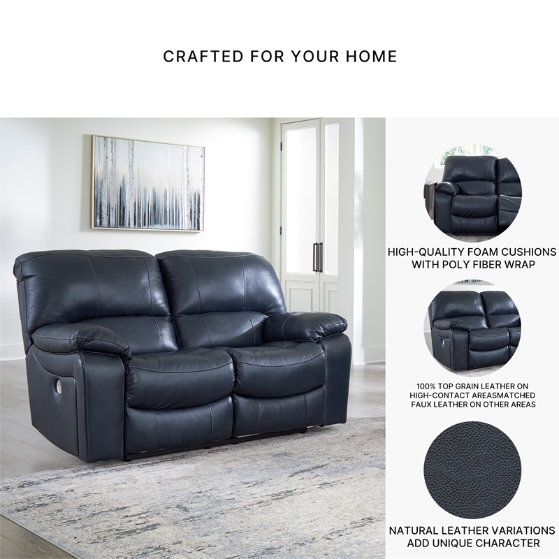 Bowery Hill Ocean Faux Leather Power Reclining Sofa & Loveseat Set