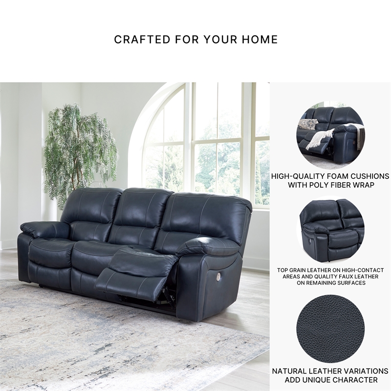 Bowery Hill Ocean Faux Leather Power Reclining Sofa & Loveseat Set
