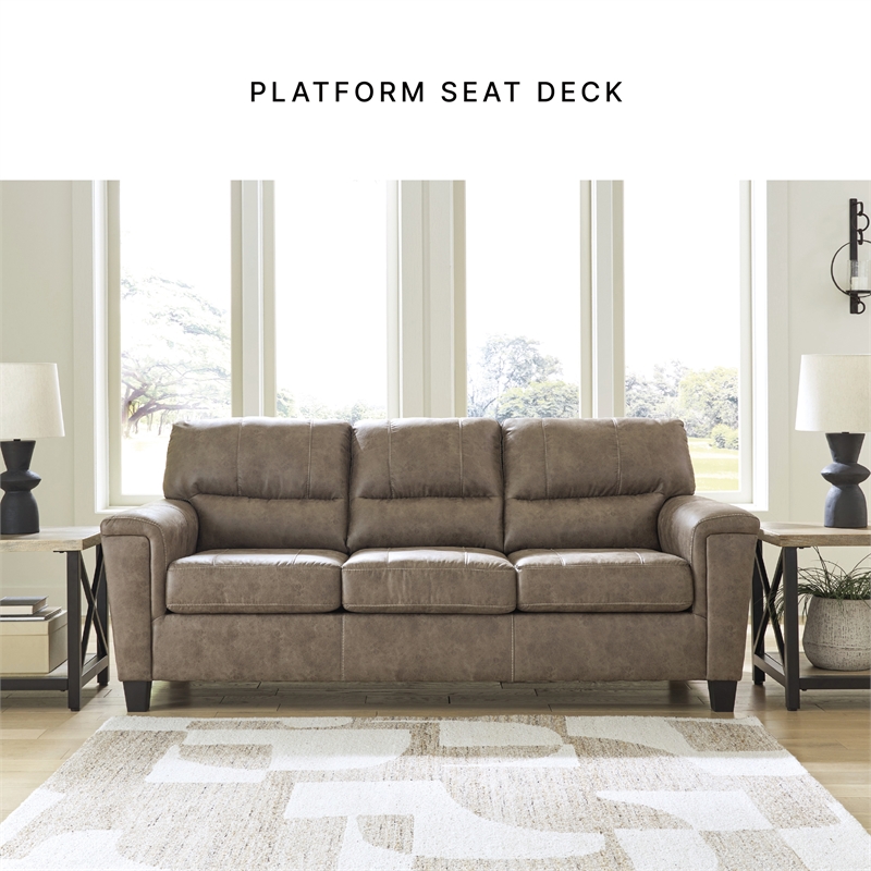 Bowery Hill Faux Leather Loveseat & Sofa Set in Fossil Finish