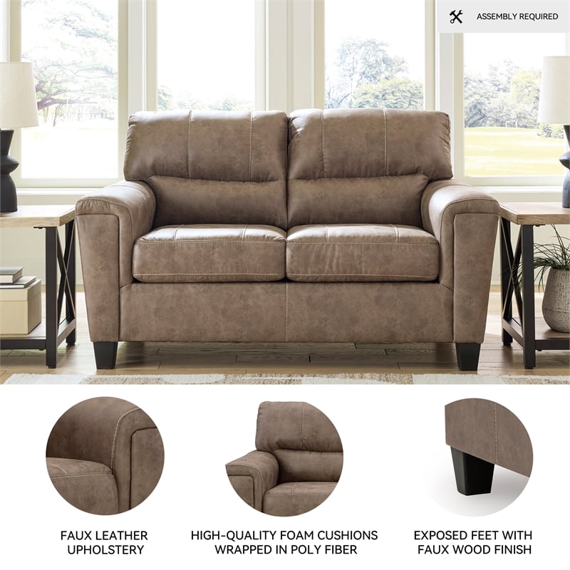 Bowery Hill Faux Leather Loveseat & Sofa Set in Fossil Finish
