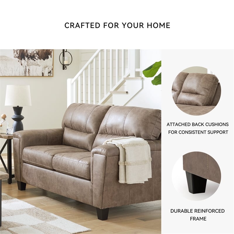 Bowery Hill Faux Leather Loveseat & Sofa Set in Fossil Finish