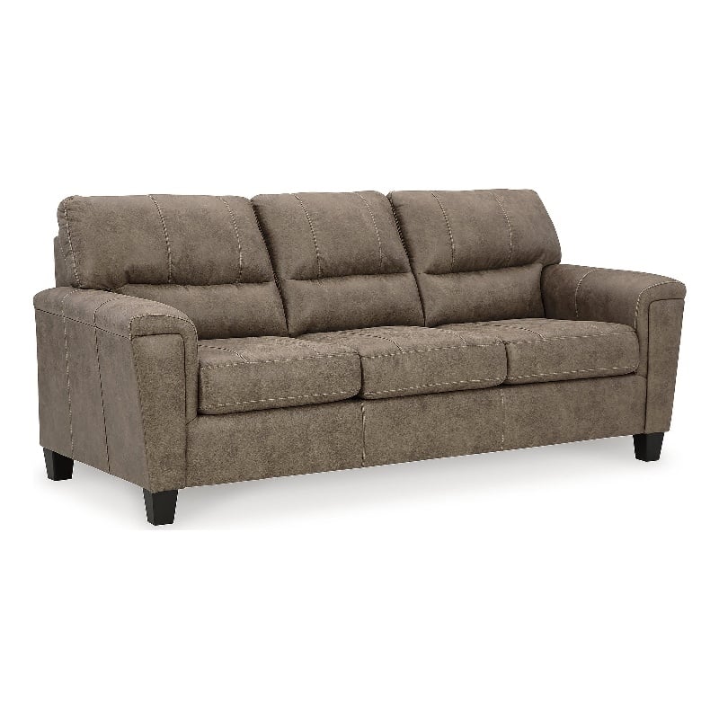 Bowery Hill Faux Leather Loveseat & Sofa Set in Fossil Finish
