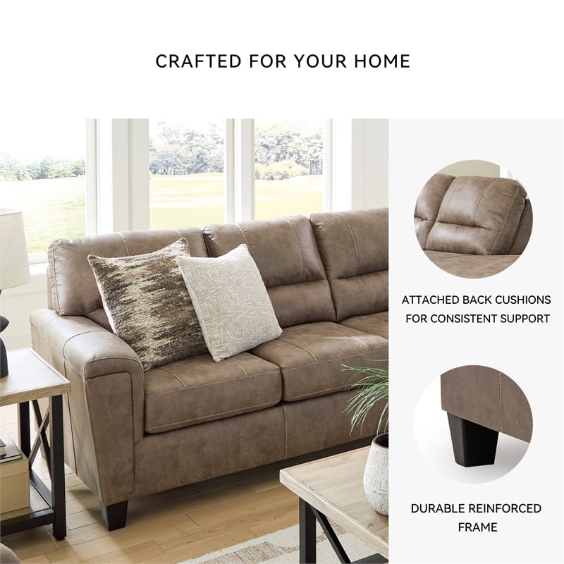 Bowery Hill Faux Leather Loveseat & Sofa Set in Fossil Finish