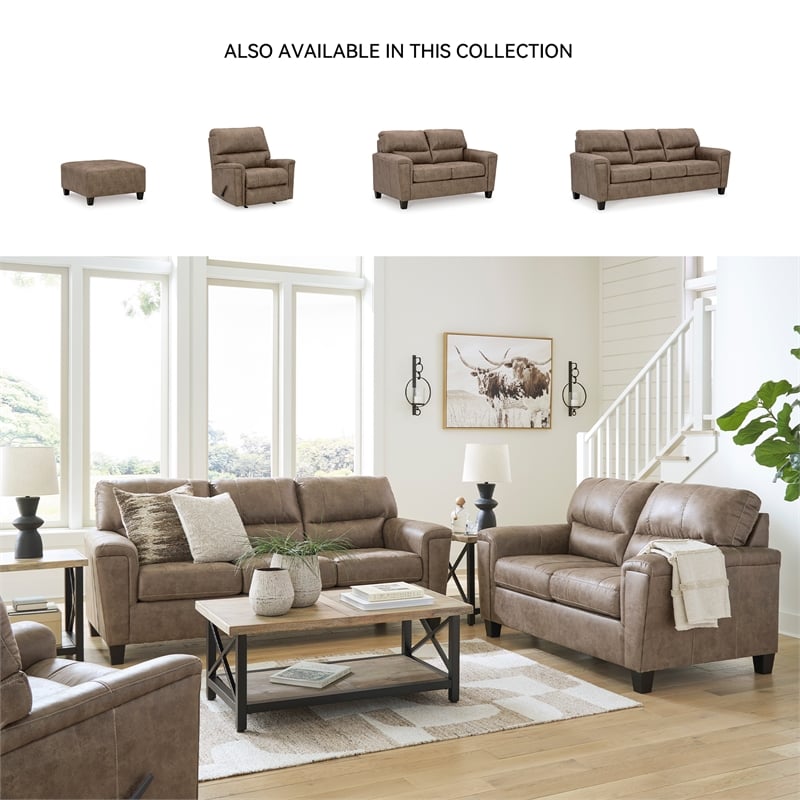 Bowery Hill Faux Leather Loveseat & Sofa Set in Fossil Finish