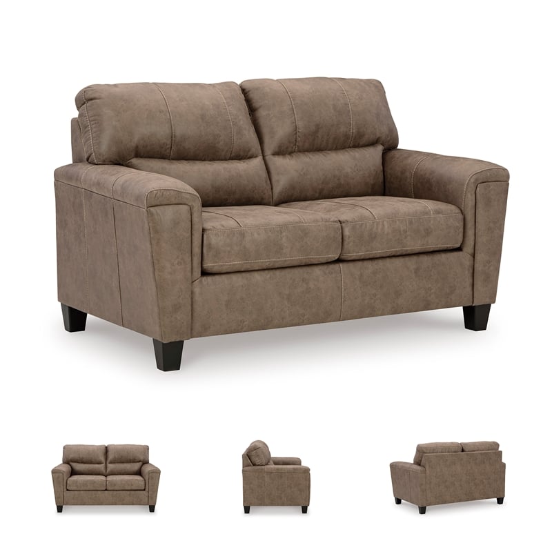 Bowery Hill Faux Leather Loveseat & Sofa Set in Fossil Finish