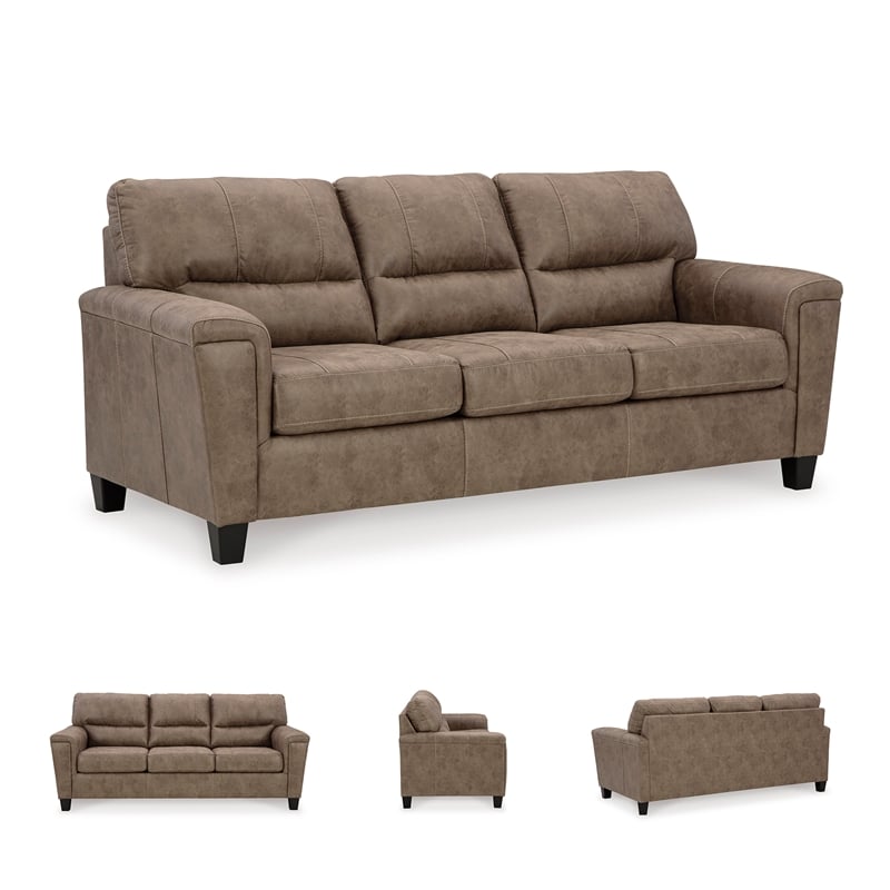 Bowery Hill Faux Leather Loveseat & Sofa Set in Fossil Finish