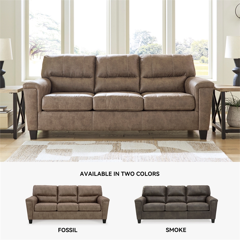 Bowery Hill Faux Leather Loveseat & Sofa Set in Fossil Finish