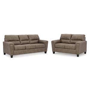 Bowery Hill Faux Leather Loveseat & Sofa Set in Fossil Finish