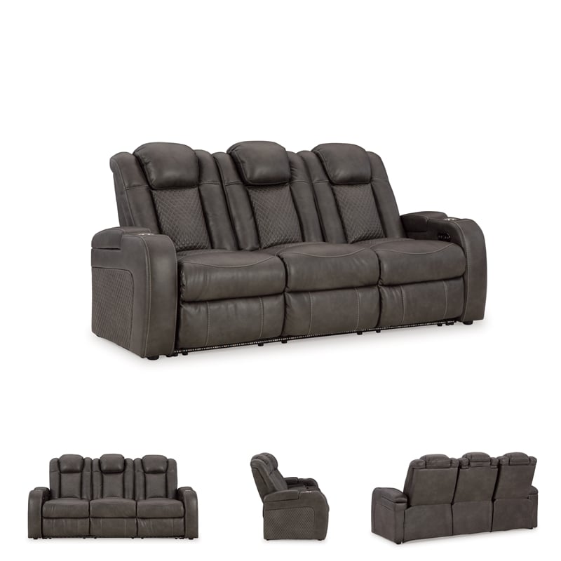 Bowery Hill Power Reclining Loveseat & Sofa Set in Faux Leather