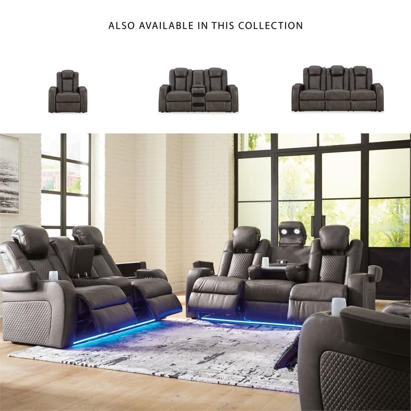 Bowery Hill Power Reclining Loveseat & Sofa Set in Faux Leather