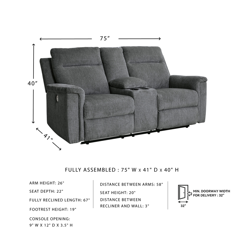 Bowery Hill 2-Piece Power Reclining Set of Loveseat & Sofa in Gray