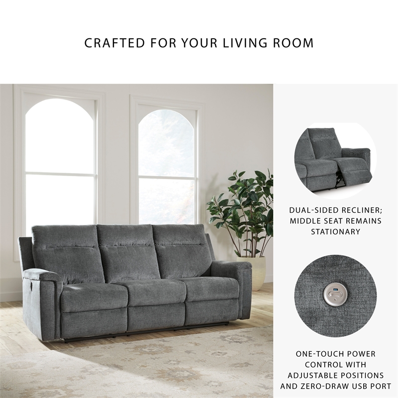 Bowery Hill 2-Piece Power Reclining Set of Loveseat & Sofa in Gray