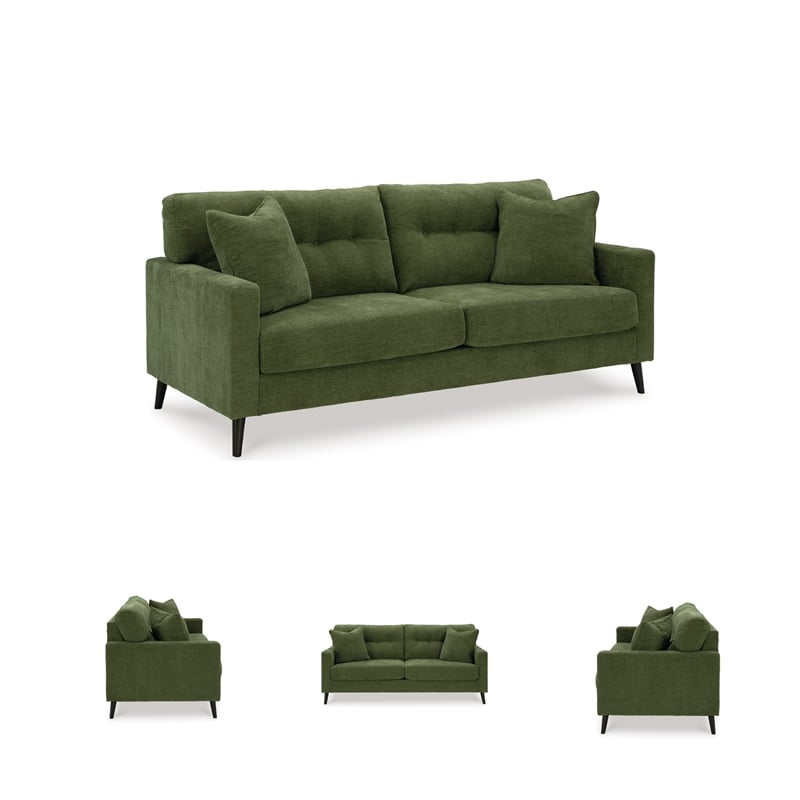 Bowery Hill 2-Piece Set of Green Sofa & Loveseat with Polyester Upholstery
