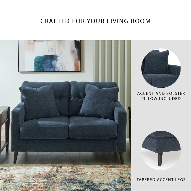 Bowery Hill Navy Sofa & Loveseat Set with Polyester Upholstery