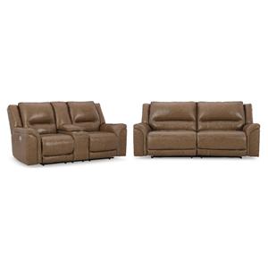 Bowery Hill Reclining Sofa & Loveseat Set in Caramel Leather