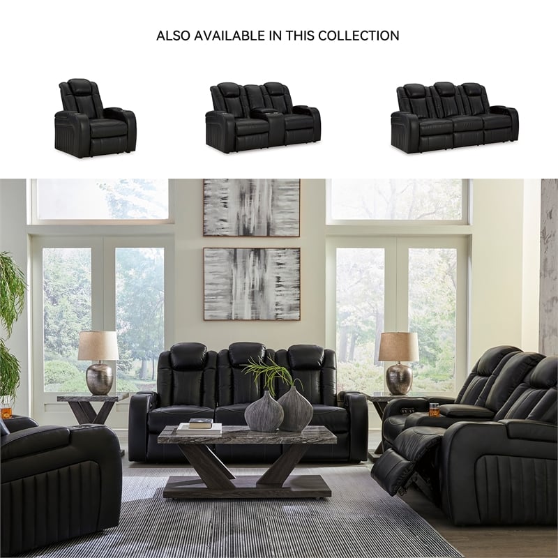 Bowery Hill Set of 2 Black Faux Leather Power Reclining Sofa & Loveseat
