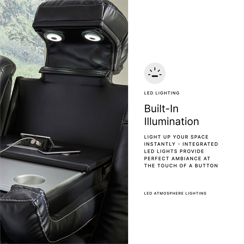 Bowery Hill Set of 2 Black Faux Leather Power Reclining Sofa & Loveseat