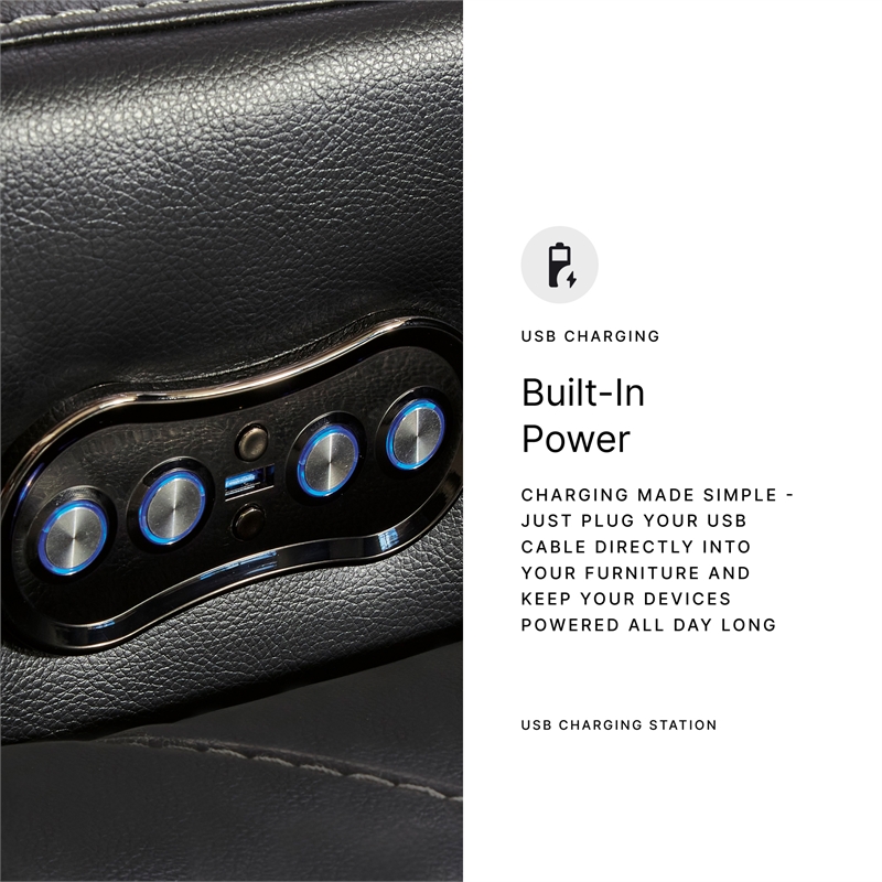 Bowery Hill Set of 2 Black Faux Leather Power Reclining Sofa & Loveseat