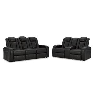 Bowery Hill Set of 2 Black Faux Leather Power Reclining Sofa & Loveseat