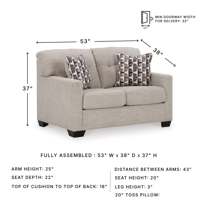 Bowery Hill Loveseat & Sofa Set in Pebble Upholstery with Tufted Back