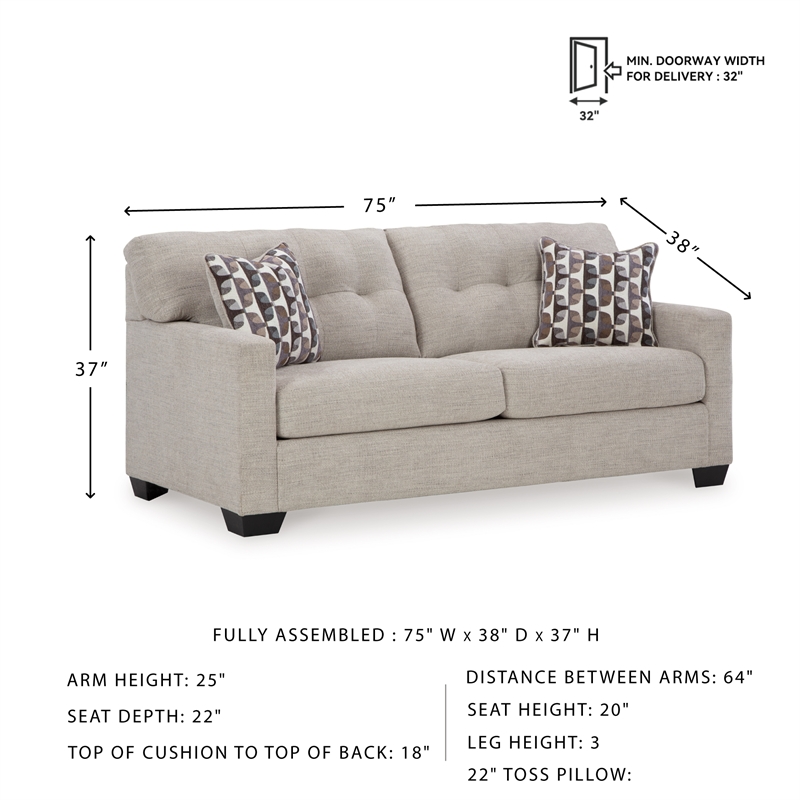 Bowery Hill Loveseat & Sofa Set in Pebble Upholstery with Tufted Back