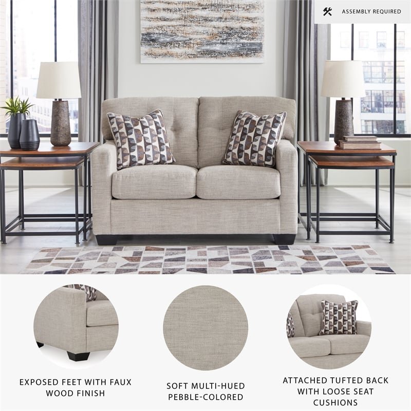 Bowery Hill Loveseat & Sofa Set in Pebble Upholstery with Tufted Back