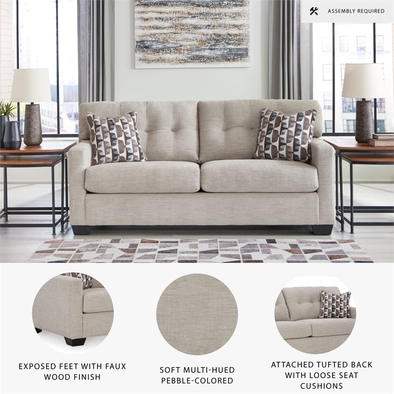 Bowery Hill Loveseat & Sofa Set in Pebble Upholstery with Tufted Back