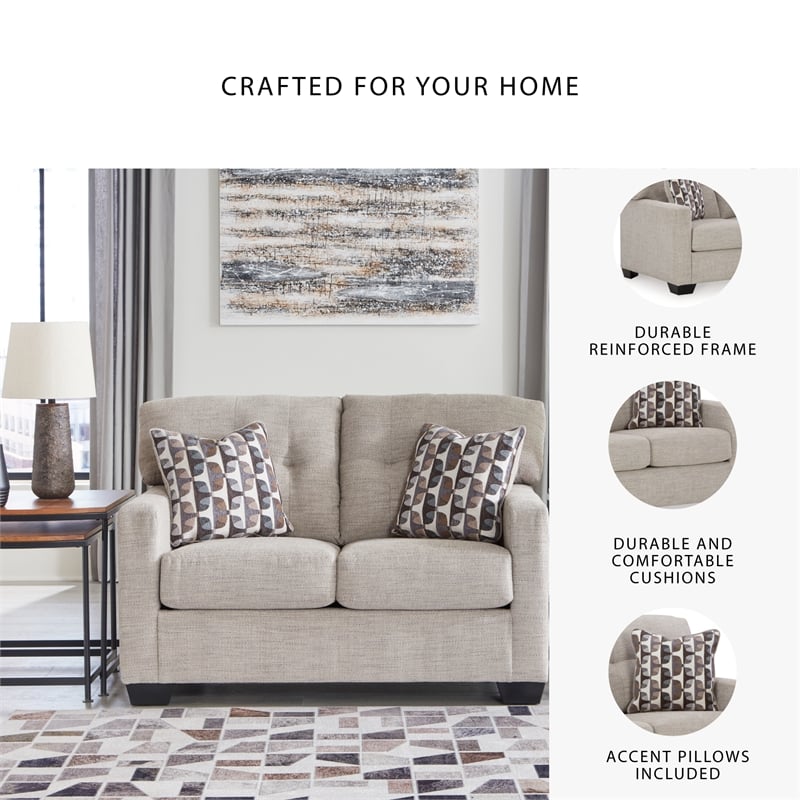 Bowery Hill Loveseat & Sofa Set in Pebble Upholstery with Tufted Back