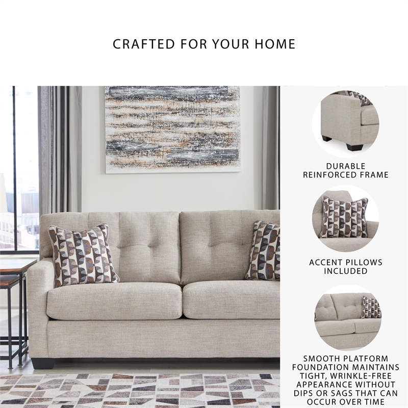 Bowery Hill Loveseat & Sofa Set in Pebble Upholstery with Tufted Back