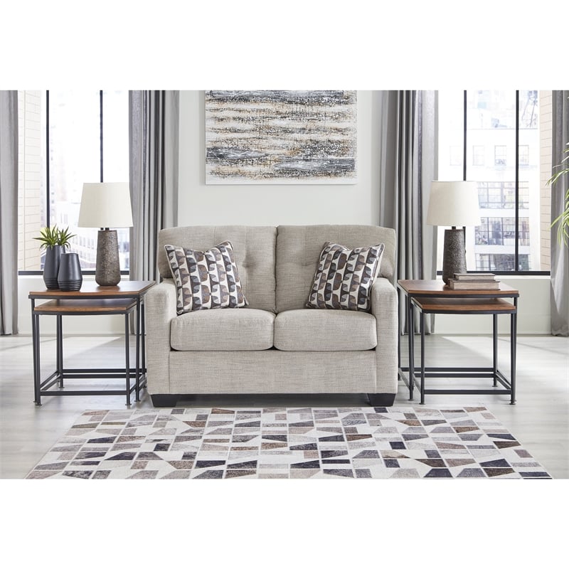 Bowery Hill Loveseat & Sofa Set in Pebble Upholstery with Tufted Back