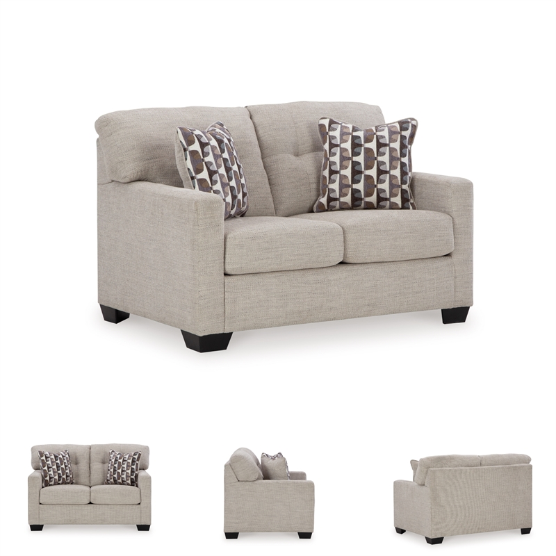 Bowery Hill Loveseat & Sofa Set in Pebble Upholstery with Tufted Back